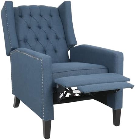 Miniatura 31 de Silla reclinable con brazos, moderna con botones copetudos, respaldo manual, con ribete de cabeza de clavo y patas de madera, silla tapizada para