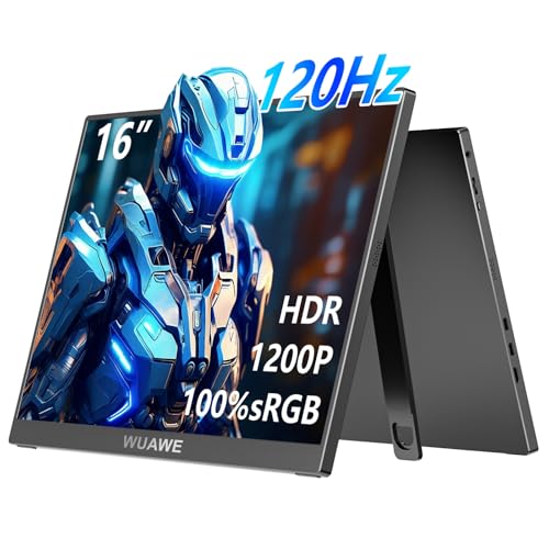16" 1200P 120Hz Portable Monitor, 100% sRGB Portable Gaming Monitor with Built-in Stand,HDR and Freensync, External USB C Monitor for Laptop, PC, Phone, Switch and PS5 (Black)