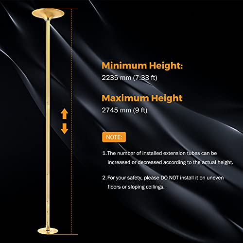 Beamnova Dance Pole Professional Fitness Dancing Pole Kit For Home Bedroom Gym Party Club Indoor Exercise, Gold, 2.235-2.745M / 7.33-9Ft #TOP6