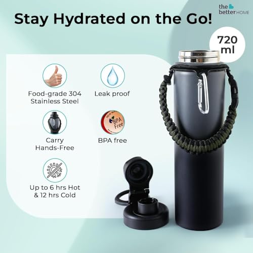 The-Better-Home-Stainless-Steel-Insulated-Water-Bottles-720-ml-Each-Thermos-Flask-Attachable-to-Bags-Gears-612-hrs-hot-Cold-Water-Bottle-for-School-Office-Travel-Black-Grey
