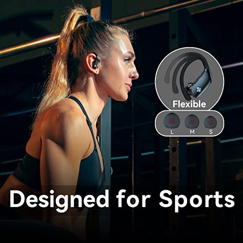 undefined bmani Ear Buds Wireless Earbuds Bluetooth Headphones with 80H Playtime LED Display Case, Over-Ear Hook with Mic, Stereo Sound, Easy Button Controls, Sports Earphones for Running Workout Gym Black の商品画像 5
