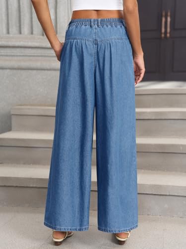 Cicy Bell Womens Wide Leg Jeans Baggy Elastic Waist Button Boyfriend Casual Loose Denim Pants with Pockets4