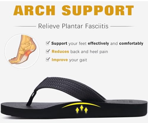 KuaiLu Men's Leather Flip Flops Arch Support Summer Beach Pool Water Thong Sandals Waterproof Rubber Walking Shoes4