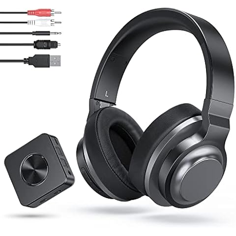 TV Kopfhörer mit Sender, Wiederaufladbarer Funk-Headset mit Bluetooth/Optisch/Aux 3,5 mm/RCA/USB-Verbindung, Over-Ear Stereo Kopfhörer Cover
