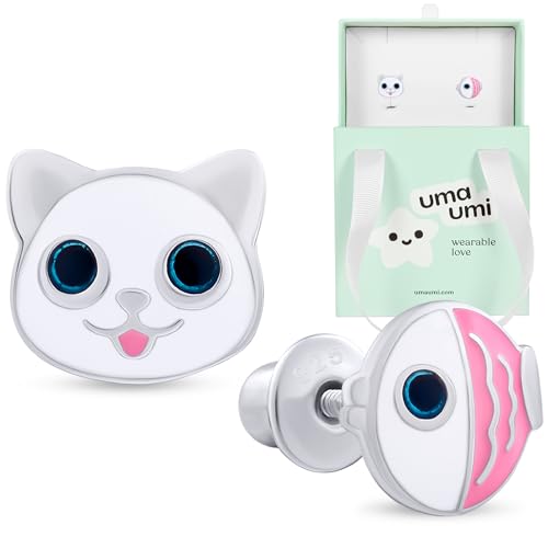 925 Sterling Silver Cat & Fish Stud Earrings for Girls Hypoallergenic Safety Screw Back Rhodium Plated - Cat & Fish Gifts Earrings for Baby Toddlers Little Teens Kids Jewelry