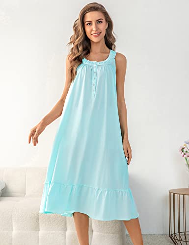 Image of MZROCR Cotton Nightgowns for Women Soft Sleeveless Night Gown for Adult Women Ruffle Sleepwear