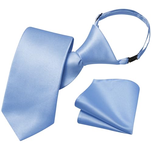 Image of Barry.Wang Boys Ties Pre-Tied Satin Solid Color Kids Tie Pocket Square Set Adjustable Formal Necktie Graduation School