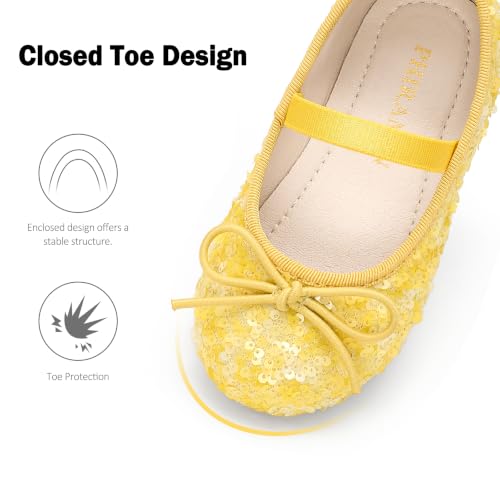 Image of PHIRAMIN Toddler Flower Girl Glitter Dress Shoes Little Girl Ballet Flats Bow Wedding Party