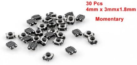 sourcingmap 30 Pcs 4mm x 3mm 4-Pin Surface Mounted Devices SMT Momentary Push Button Tactile Tact Switch, Black with Silver Tone - Image 3