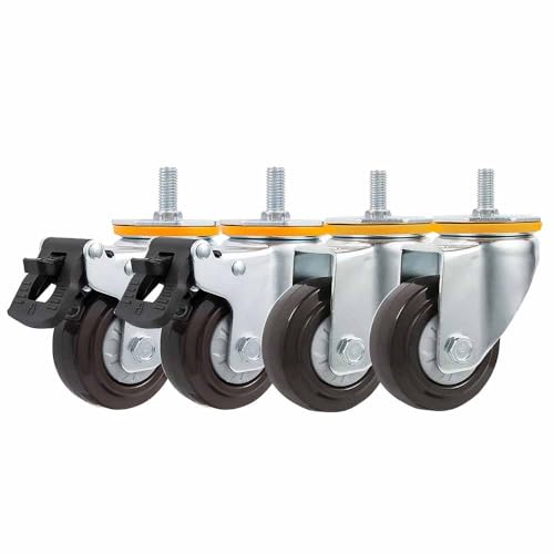 Roulettes pivotantes à frein en caoutchouc, Lot de 4 roulettes à tige pouces, frein pivotant en caoutchouc, filetage M14, 740 lb