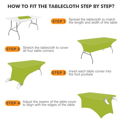 Image of SEPARO 2 Pack 6 Ft Green Table Cover Fitted Rectangular Tablecloth Stretchable Fabric Table Cloth 6 ft Wrinkle-Free for Party Tradeshows Banquet Weddings Cocktail