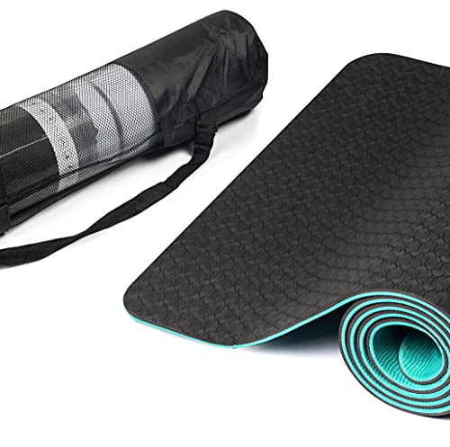 Image of Tarkan Non Slip Yoga Mat, 8mm Extra Thick Eco Friendly TPE Exercise Mats with Carrying Bag (Black & Green, Unisex)