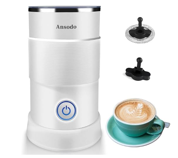 Ansodo5 in 1 Electric Milk Frother and Heater 600W 240ML, Automatic Milk Frothers for Coffee, Hot and Cold Foam Maker and Milk Warmer (W-White)