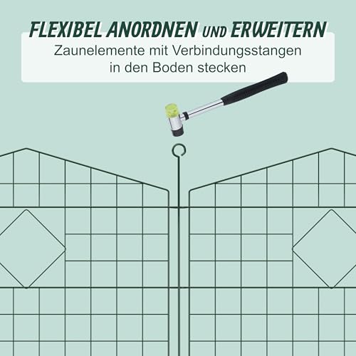 Relaxdays Teichzaun, 5 Zaunelemente, HB je 78x75 cm, Garten, Begrenzungszaun Oberbogen, zum Stecken, Metall, dunkelgrün