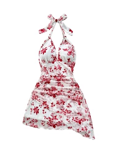 Image of BEAUDRM Women's Summer Mini Dress Backless Vacation Beach Sundresses Boho Going Out Dress Date Night Brunch Outfit
