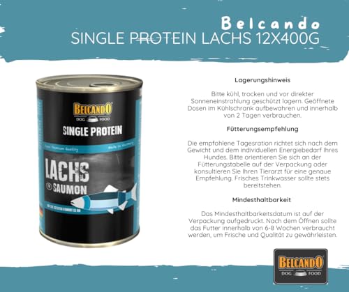 Belcando Single Protein Lachs 12x400g - reines Nassfutter ohne Zusätze – ideal bei Futterunverträglichkeiten, im praktischen Sparpaket.