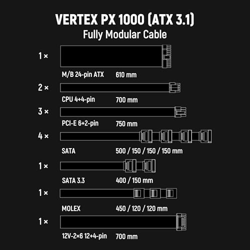 Image of Seasonic Vertex PX 1000W Power Supply ATX 3.1 PCIe 5.1 (12V-2x6) 12 Years Warranty Cybenetics Platinum A Fully Modular RTX 5090 AMD RX 9000 Ready