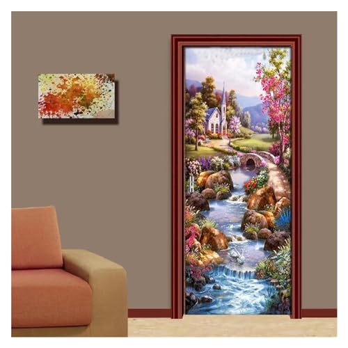 Sticker mural pour décor de salon 3D résistant à l'eau pour masquer porte usée - 4