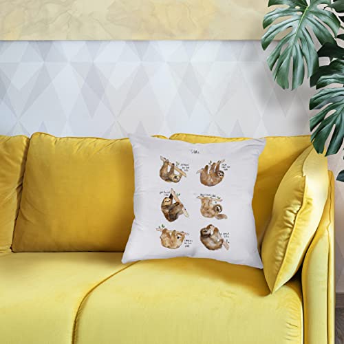 Tropical Animals Sloth Watercolor Illustrations Pillow Case,Decorate Home Living Room Bedroom Kids Room Girl Room,Sloth Lovers Girls Women Kids Gifts,18X18 Inch Throw Pillow Covers #TOP1