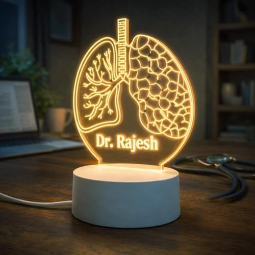 Image of Doctor Themed 3D Illusion LED Night Lamp - Personalized Medical Professional Name Lamp - Warm White USB Powered Acrylic Table Light - Gift for Doctors, Nurses, Healthcare Workers (Dr Lamp 2)