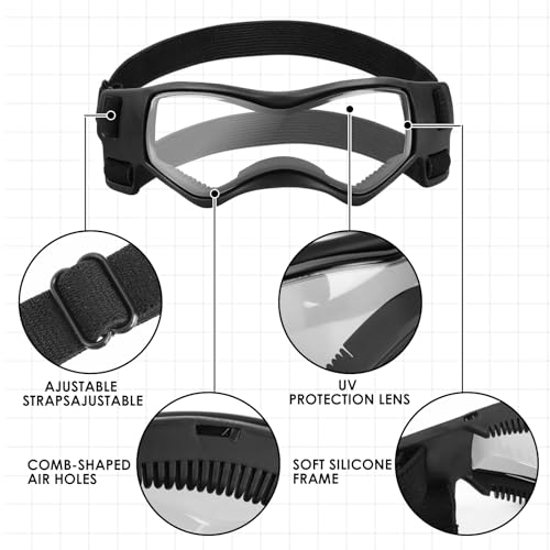Hundebrille für Kleine Hunde, Wasserdicht Hundeschutzbrille mit Hundehalstuch, Verstellbare, UV-beständige, windabweisende Schutzbrille, Motorradbrille für Kleine Mittelgroße Hunde