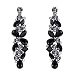 EVER FAITH Tear Drop Flower Cluster Dangle Earrings Jet Color Austrian Crystals Black-Tone
