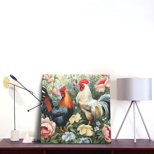 Toile murale coq moderne pour dynamiser un mur blanc de cuisine