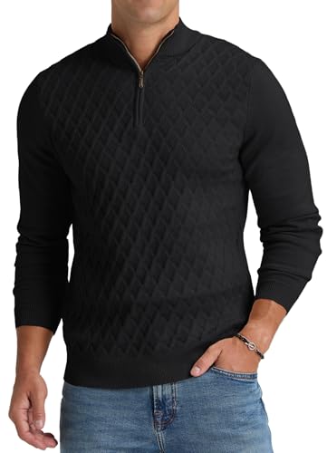 NITAGUT Mens Quarter Zip Sweater Casual Textured Knit Mock Neck Pullover Sweaters with Ribbing Edge2