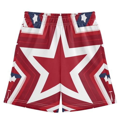 DOMIKING Flag Star Red Kids Shorts Pull-on Boys Shorts with Elastic Waist Casual Athletic Pants for Summer Playwear