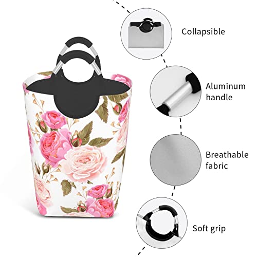 Mifsoiavv Floral Flower Rose Pink Large Laundry Basket Collapsible Organizer Bin Rose Floral Blooming Laundry Hamper With Handles Durable Washing Bin Dirty Basket For Nursery Clothes Toys #TOP3