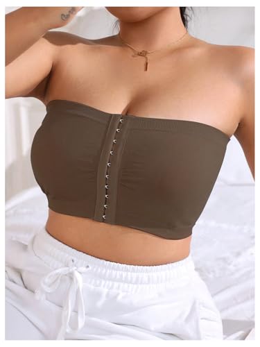Image of MakeMeChic Women's Plus Size Strapless Bras Front Closure Half Push Up Bra Bandeau Wireless Bralette for Large Bust