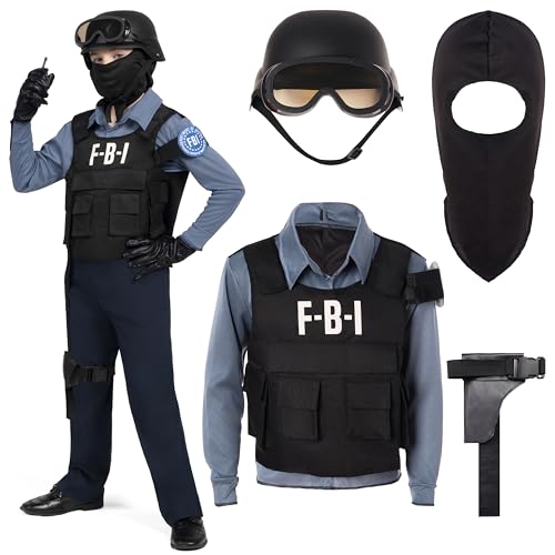 Spooktacular Creations Police Costume for Kids, FBI Cop Costume, Halloween Dress Up, Role-Playing, Pretend Role Play Party-M