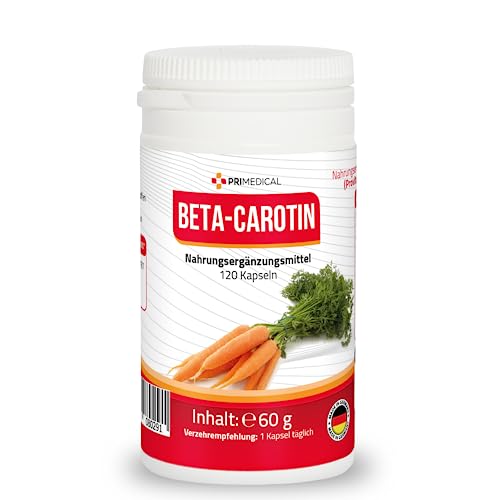Beta Carotín Cápsulas Provitamina A fabricado en Alemania 4 meses Pack primedical 1 x 120 Cápsulas
