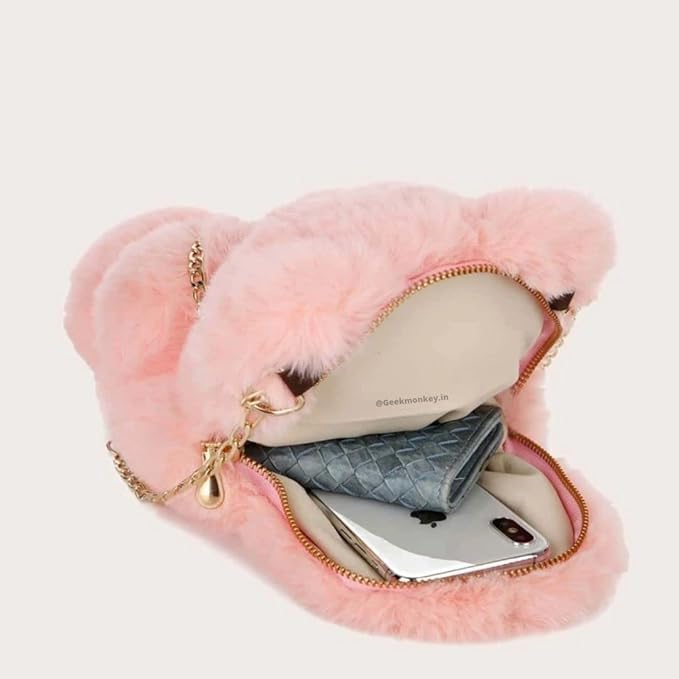 Kids Teddy Bear sling bag Cute Fluffy Panda bear Sling Bags For Girls Kids Cute Shaped bags Crossbody Plush Purse Chain Shoulder handbags soft bag for kid travel bag for kids mini bag mobile purse
