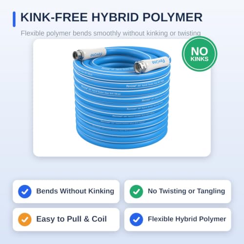 Image of FEVONE Kink Free Garden hose 100 ft, Heavy Duty Water Hose | Drinking Water Safe, Flexible Lightweight Hybrid Polymer, 5 /8 ID, 600 PSI, Leak-Free, Aluminum 3 /4 GHT Connectors