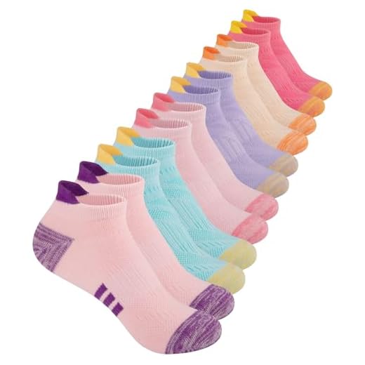 Comfoex 12 Pairs Girls Athletic Ankle Socks for 4-6 6-8 8-10 Years Old - Cotton Short Socks for Little Big Kids