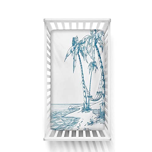 Beach Fitted Crib Sheet, Tropical Beach Illustration, 28