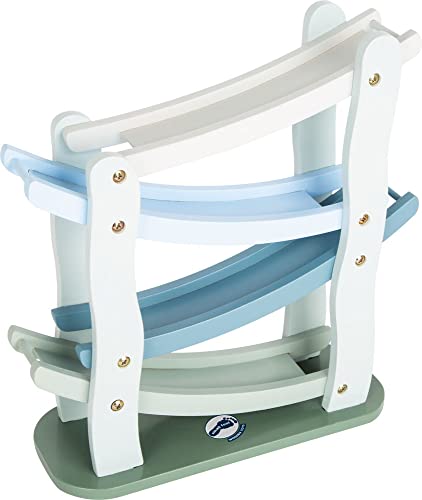 small foot Rennbahn im Kaskadenstil aus Holz, mit Vier Holzautos, für Kinder ab 3 Jahren, 11651, 25 x 10 x 29 cm, Blau