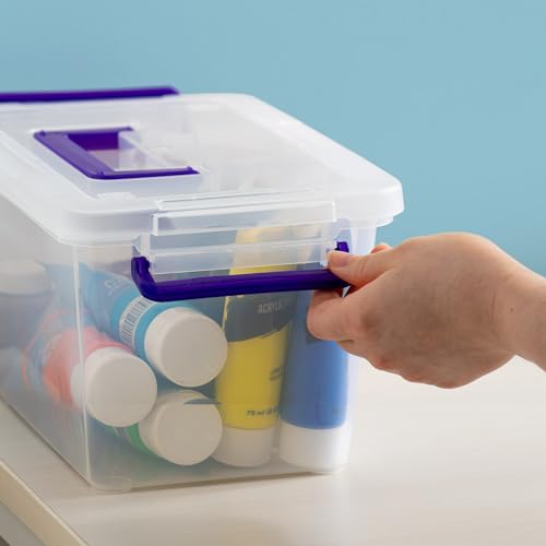 Image of IRIS USA 5 Qt. Plastic Craft Storage Container Bins with Lids, 6 Pack, Small Art & Office Supply Organizer Tote, Sensory Bins & Boxes for Home & University, Stackable, Carry Handle, Clear