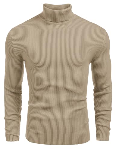 Image of COOFANDY Mens Ribbed Slim Fit Knitted Pullover Casual Turtleneck Sweater