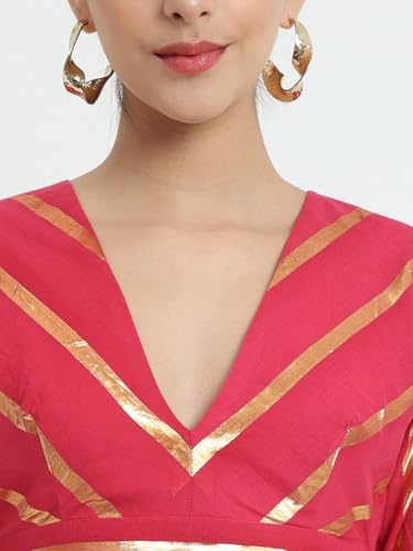 Image of Thevasa Women's Everyday Divine Depth V Neck Half Sleeves Blouse