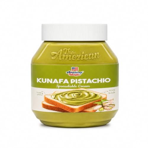Image of THE AMERICAN WAFFLE CO Kunafa Pistachio Spread 200g | Premium Pistachio Dessert Spread | Gourmet Sweet Spread for Bread, Waffles, Pancakes, Toast, Cakes & Dessert Toppings