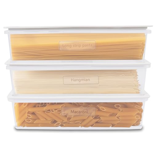 Gzsekken Pasta Storage Containers with Lid,Airtight BPA-free Pasta Containers Set of 3, Plastic Spaghetti Noodle Holder Rectangular Spaghetti Jar Sealed for Refrigerator, Kitchen Pantry