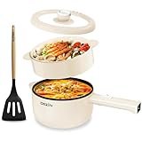 Dezin Hot Pot Electric, 2L Non-Stick Sauté Pan, Rapid Noodles Cooker, Mini Portable Pot for Steak, Egg, Fried Rice, Ramen, Oatmeal, Soup with Power Adjustment & Spatula, College Dorm Room Essential