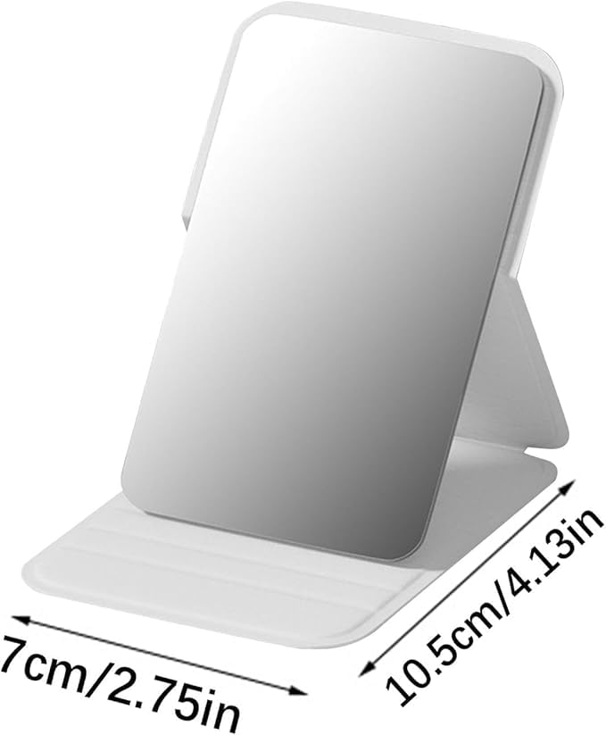 Image of Portable Folding Travel Mirror - Slim PU Leather Makeup Mirror with Adjustable Stand - Lightweight Pocket-Size Vanity Mirror for Purse, Desk, or Travel Use (7 x 10.5 cm) (Grey)