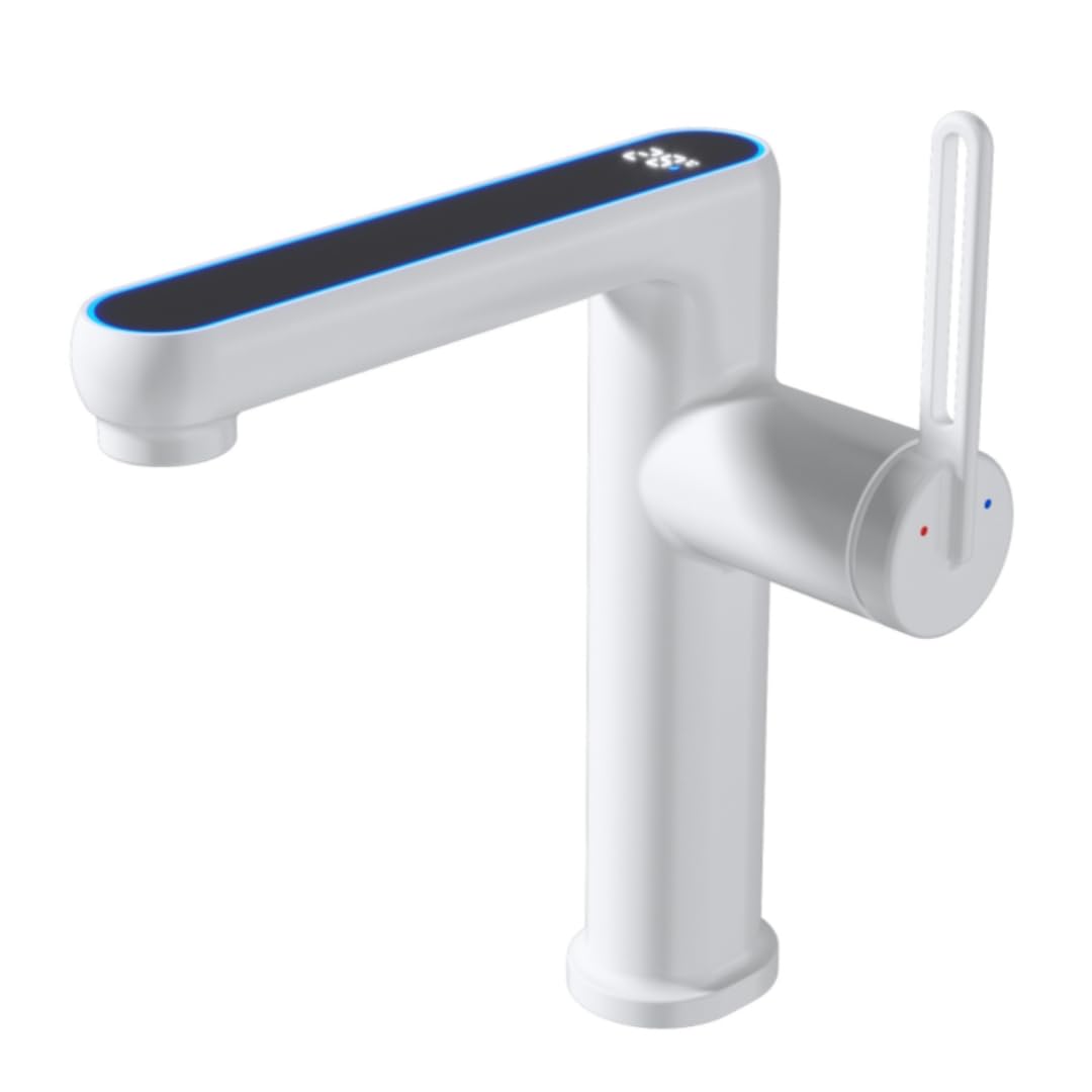 Grifo de lavabo LED blanco: disfrute de un baño moderno con pantalla de temperatura y dos modos