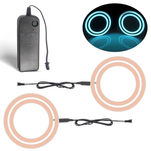 Image of EL Panel Light, Glowing LED Eyes Electroluminescent El Sheet Panel Light DIY Cuttable Round Ring EL Sheet Cosplay Mask Eyes Decoration with Battery Box (Ice Blue)