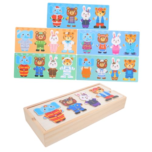 Cadeau anniversaire puzzle bois d'habillage animaux pour enfant