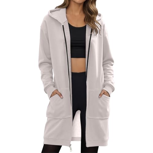 Womens Zip up Hoodies for Women Trendy Long Sleeve Long Tunic Sweatshirts Fall Casual Fleece Jackets Coat with Pocket