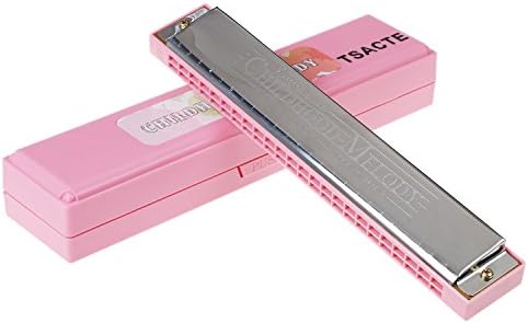 TSACTE Harmonica Polyphony 24 Hole Key of C Prime for Children, Student, Adult beginner (Pink)